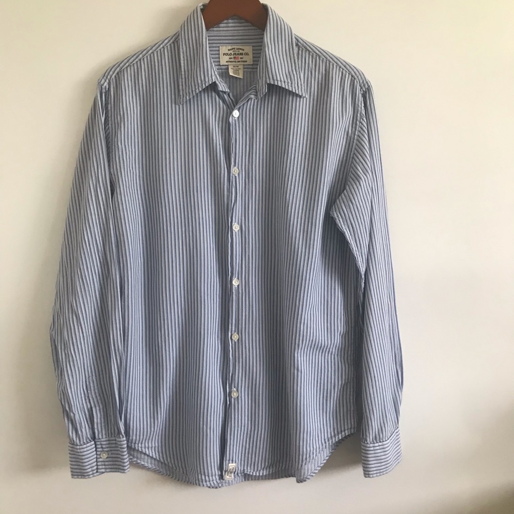Ralph Lauren Polo Jean long sleeve light blue striped dress shirt size M